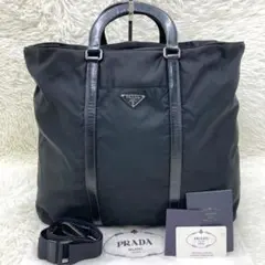 美品✨ プラダ ハンドバッグ 2way ナイロン レザー 三角プレート ブラック