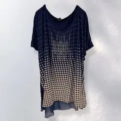 ブルー B.L.E.U. 半袖チュニック ドット柄 裾シアー 大きいサイズ