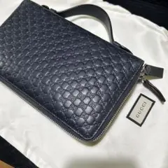 GUCCI 収納力抜群! 美品グッチ(GUCCI)財布セカンドバッグ ネイビー