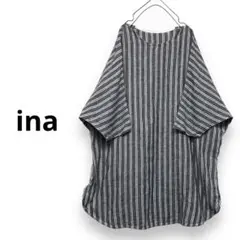 ina リネンワンピース　リネンチュニック　ストライプ　リネン100%