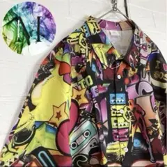 新品　未使用　3Ｄ　絵　アート　オープンカラー　シャツ　メンズ　総柄　レトロ