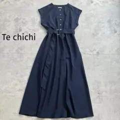 【美品】Te chichi リネンライクウエストマークワンピース ネイビー