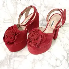 MIU MIU ミュウミュウ 厚底 サンダル ローズ レッド
