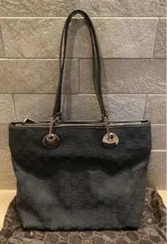 【美品】GUCCI 保存袋付 トートバッグ GG キャンバス レザー ブラック