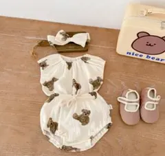 クマ柄 コットンセットアップ 3点セット 女の子