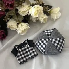 ぬい服 10cm セット サロペット ベレー帽 黒
