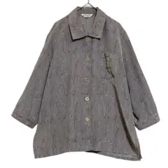 HESA BUN ボタニカルか柄 七分袖ブラウス　グレー　M〜L