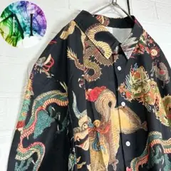 新品　未使用　チャイナ　ドラゴン　アロハ　シャツ　メンズ　総柄　チュウカタベタイ