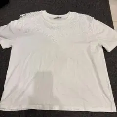 ZARA ホワイト レース装飾 Tシャツ L