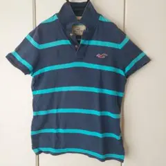 Hollister ネイビー/ターコイズ ストライプ ポロシャツ