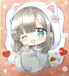 手描きイラスト　オリジナルイラスト　猫耳パーカー　小色紙