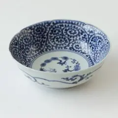 骨董　古伊万里　染付　タコ唐草　見込銀杏　渦福　膾皿　中鉢　13.5センチ１客② 骨董 古伊万里 染付 タコ唐草 見込銀杏 渦福 膾皿 中鉢 13.5