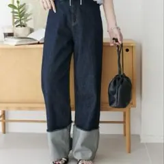 DISCOAT USコットンデニムロールアップパンツ　ネイビー　インディゴ　S