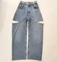 美品 メゾンマルジェラ スラッシュ デニム パンツ ダメージ加工 ブルー 38