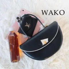 美品WAKO 半月型フォーマルハンドバッグ ネイビー ゴールド金具