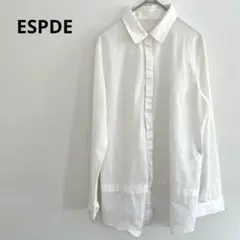 ESPIE ホワイト長袖シャツ アイボリー ストライプ レイヤード風