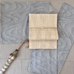 洗える夏着物　駒絽　薄いブルーグレー　涼しげ流水柄