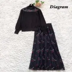 【美品】Diagram サングラスレース ニットセットアップ プリーツ 黒 36