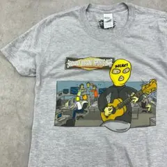 覆面ギタリスト　ユニークイラスト　ゆるイラスト　半袖Tシャツ　古着　杢グレー　S
