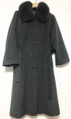 ウンガロ カシミア100% ロングコート リアルファー グレー 11号