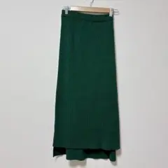 アズール【M】リブニットスカート/裾前後差 ウエストゴム ロング丈 Iライン