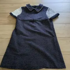 オプティ　120〜130cm　ネイビー ドット柄 ワンピース 半袖