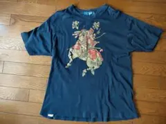 日本製 戦国 武将 プリント Tシャツ 古着 L 紺色