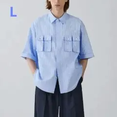 GU rokh ユーティリティシャツ 五分袖 L ブルー メンズ