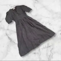 リネン❤【ハナエモリ】（9A3）シャツワンピース フレア ロング丈 裏地あり