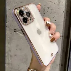 パープル ホワイト キラキラ シンプル クリア 可愛い iPhone14ケース