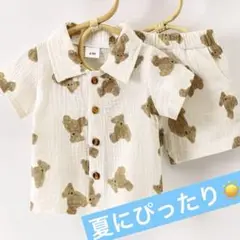【新品】クマ柄ベビー服セット（シャツ・ショートパンツ）