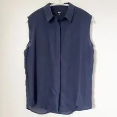 UNIQLO ユニクロ　シャツ　ノースリーブ　ネイビー　シアーシャツ　M