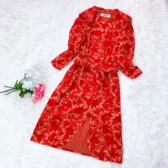 極美品✨クリスチャンディオール シルク100 ロングワンピース 総柄 赤 11