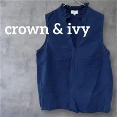 美品❣️crown & ivy ネイビー ノースリーブシャツ petite