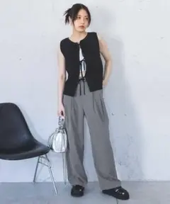 【即日発送】　リネンタックワイドパンツ　ジーナシス　グレー　JEANASIS