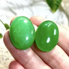 天然石 翡翠 カボション 25×18mm 2個セット 080201