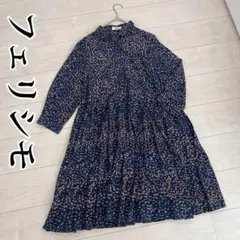 フェリシモ ワンピース プリーツ シャツワンピース 総柄