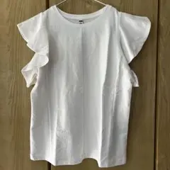 【美品】UNIQLO フリル袖 ホワイトTシャツ Lサイズ