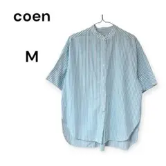 coen 水色ストライプ 半袖シャツ M