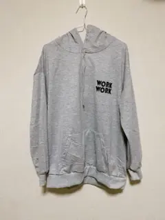 【yuue'】WORKプリント グレー パーカー 新品