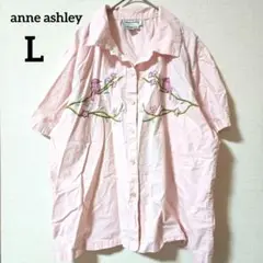 anne ashley 半袖シャツ L ピンク 刺繍