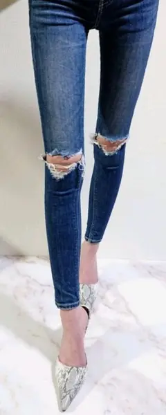 GYDA KNEEダメージデニムパンツ スキニー クラッシュ 膝ダメージ S