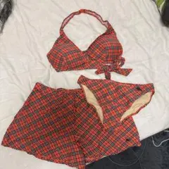 非売品　バーバリーブルーレーベル　水着3点セットミニバッグ付き　Mサイズ　朱色 非売品 バーバリーブルーレーベル 水着3点セットミニバッグ付き