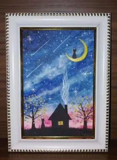 小さなお家と猫　ポストカード　水彩画　原画