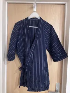 【美品】無印良品　しじら織り　甚平　ネイビー　ストライプ　Mサイズ