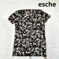 【esche】 L レオパード柄 半袖ブラウス　シャツ　透け感