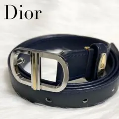【極美品】ChristianDior ロゴ バックル レザーベルト ネイビー