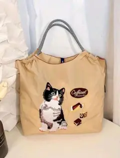 猫刺繍 エコバッグ　トートバッグ　ベージュ