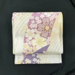 208y25★袋帯 六通 白銀 桜★美品 成人式 結婚式