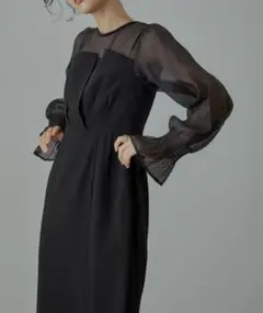 niana ビスチェ風ボリュームスリーブシフォンドレス ブラック